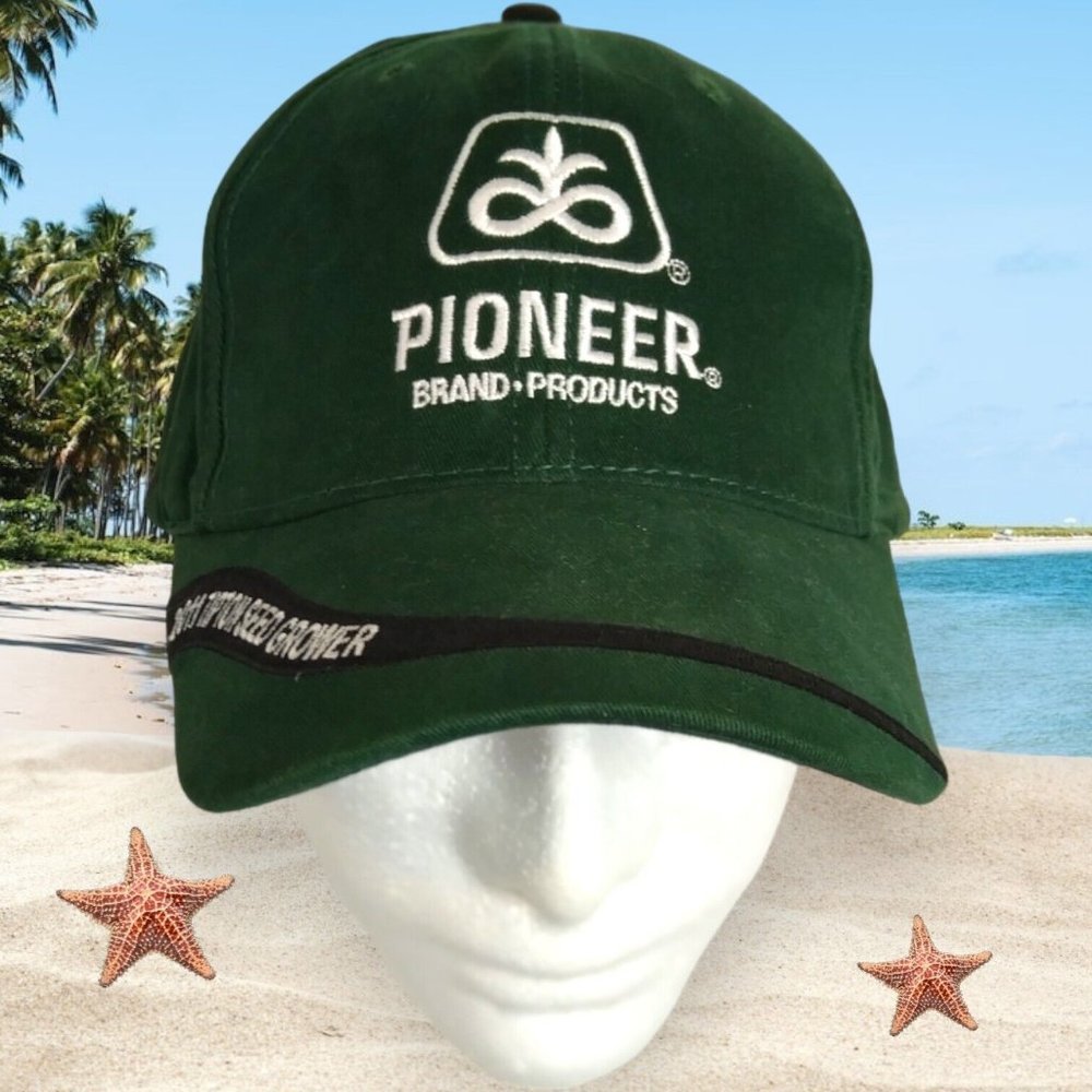 Pioneer Seed Green & White LOGO Embroidered Hook & Loop Adjustable Cap Hat OS